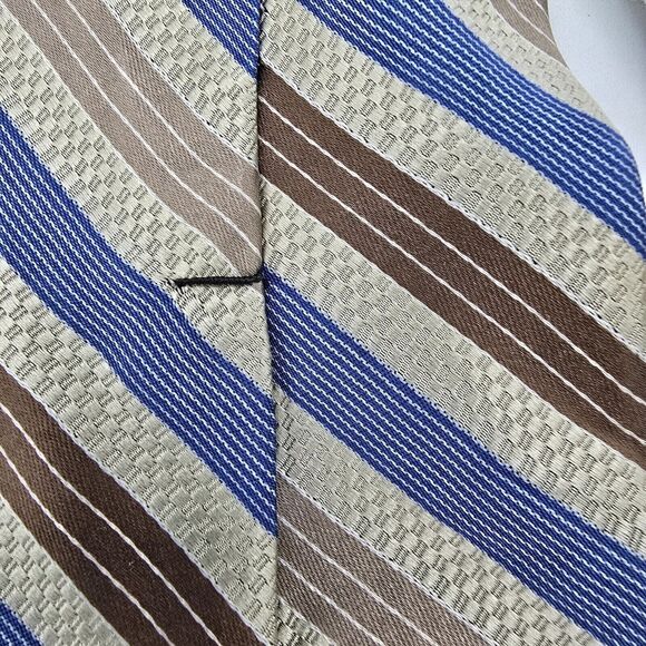Mens Necktie Pronto Uomo Formal 57"Lx3.5"W Tan, Blue, Striped Silk Vintage - Picture 4 of 6